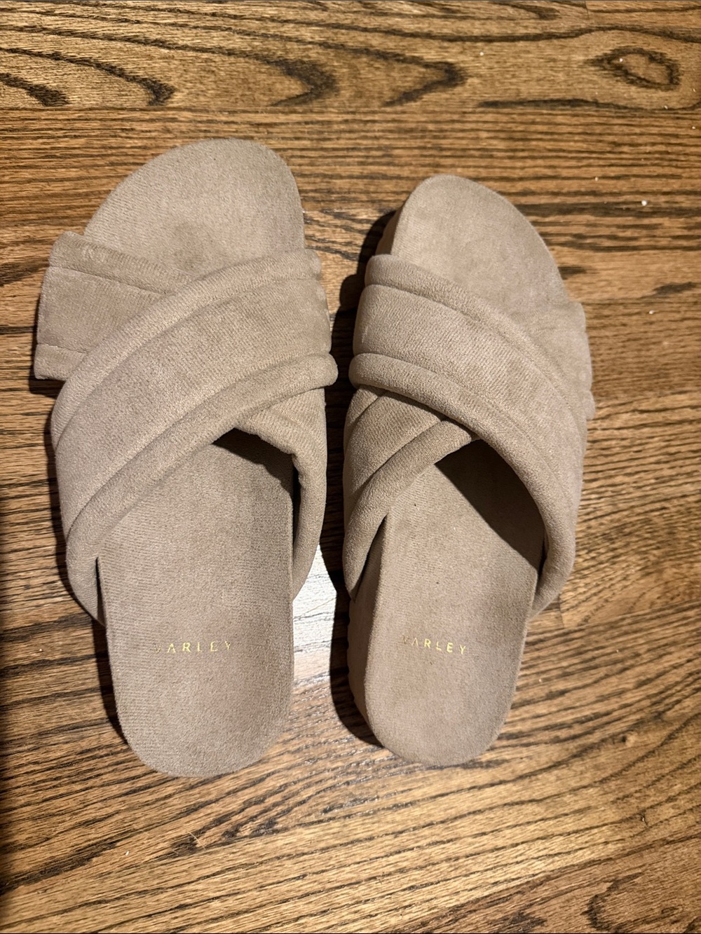 Taupe Suede Cross-Strap Slide Sandals - Women